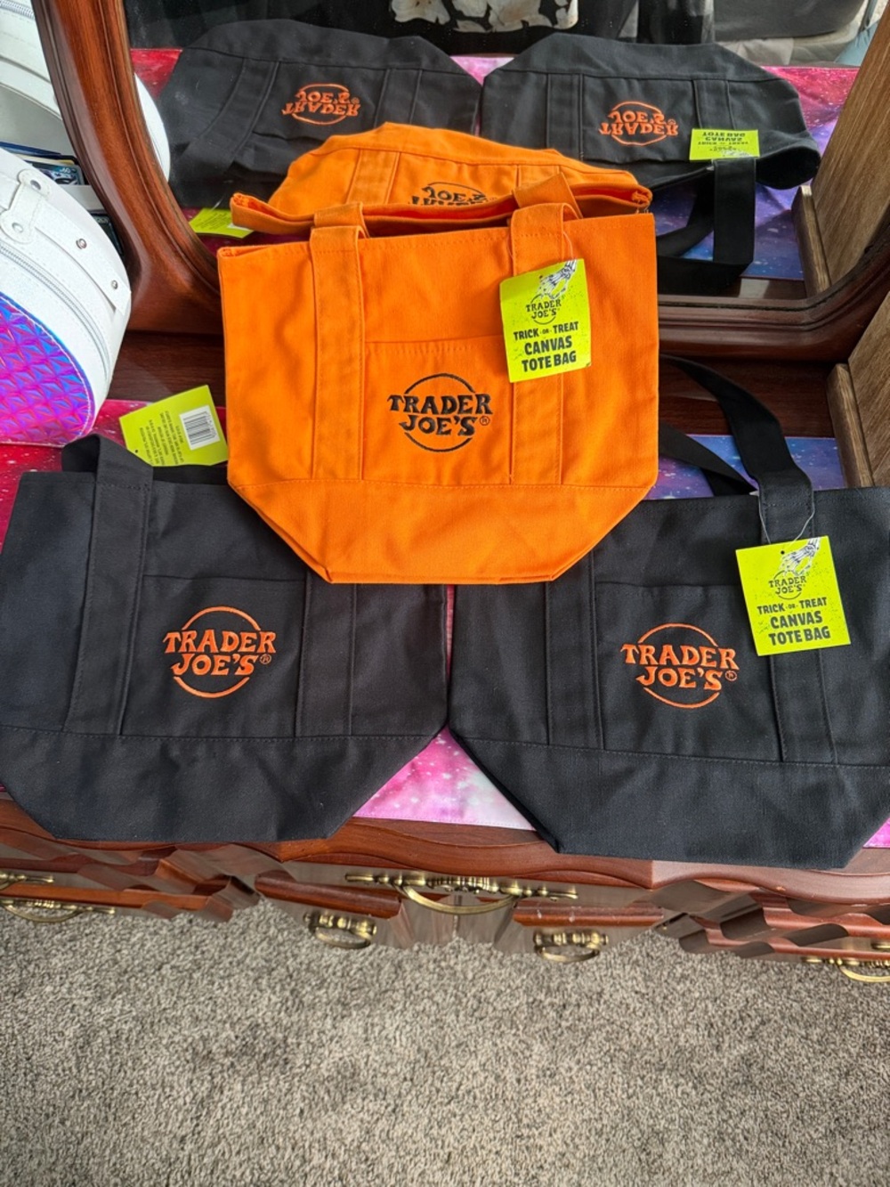 Trader Joe's Orange and Black Halloween Canvas Tote Bag (3)